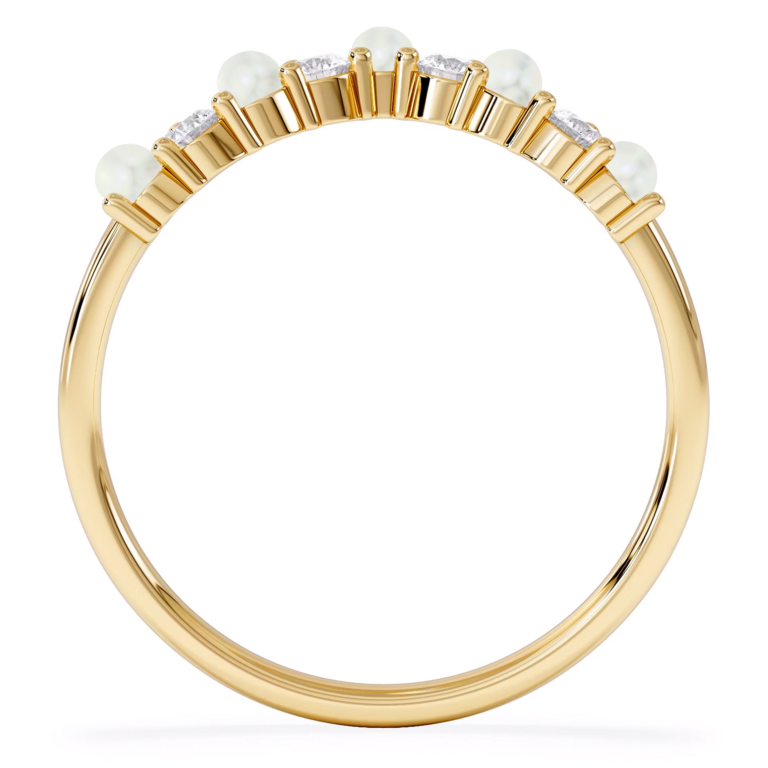 Opal and Lab Diamond Wishbone Ring in 9K Yellow Gold
